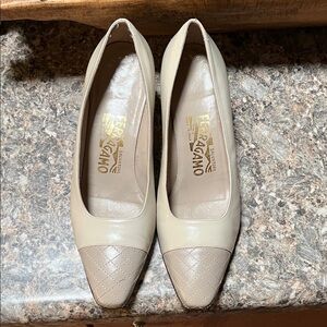 Salvatore Ferragamo Women's Cream and Tan Heels